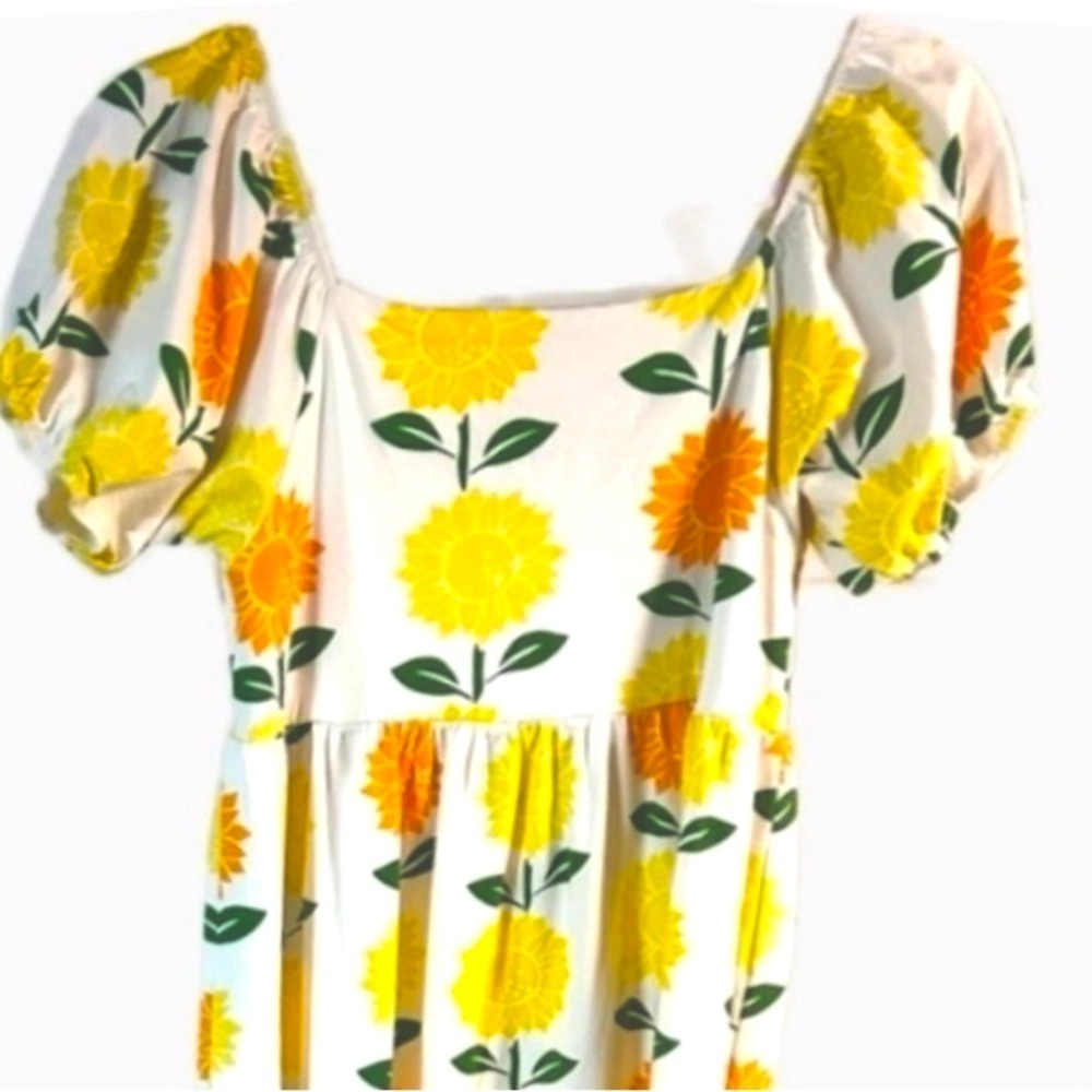 M+A‎ Lounge Sunflower Midi Dress Boho Cottagecore Puff Sleeve Summer Sundress S - Picture 3 of 9
